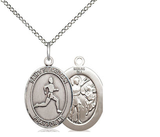 Sterling Silver Saint Sebastian Track and Field Medal Religious Jewelry