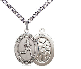 Sterling Silver Saint Sebastian Track and Field Medal Religious Jewelry