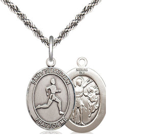Sterling Silver Saint Sebastian Track and Field Medal Religious Jewelry