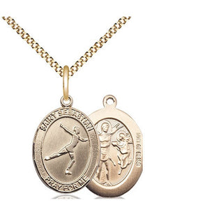 14kt Gold Filled Saint Sebastian Figure Skating Medal Religious Jewelry