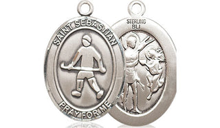 Sterling Silver Saint Sebastian Field Hockey Medal Religious Jewelry