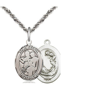 Sterling Silver Saint Cecilia Marching Band Medal Religious Jewelry