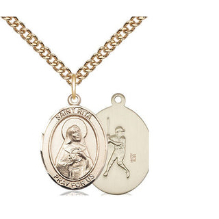 14kt Gold Filled Saint Rita Baseball Medal Religious Jewelry