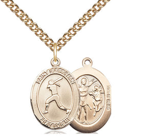 14kt Gold Filled Saint Sebastian  Softball Medal Religious Jewelry
