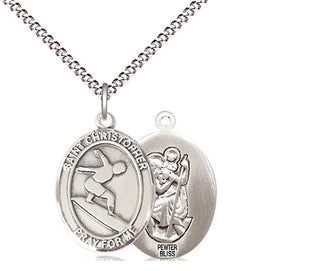 Pewter Saint Christopher Surfing Medal Religious Jewelry