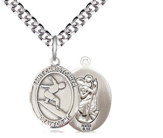 Pewter Saint Christopher Surfing Medal Religious Jewelry