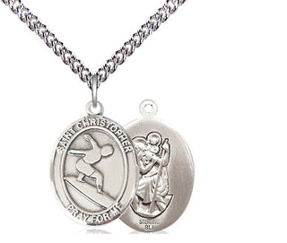 Sterling Silver Saint Christopher Surfing Medal Religious Jewelry