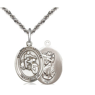 Sterling Silver Saint Christopher Motorcycle Medal Religious Jewelry