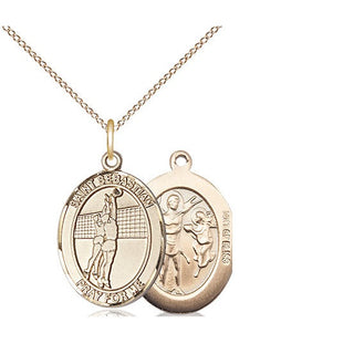 14kt Gold Filled Saint Sebastian Volleyball Medal Religious Jewelry