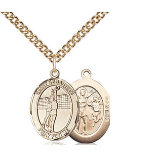 14kt Gold Filled Saint Sebastian Volleyball Medal Religious Jewelry