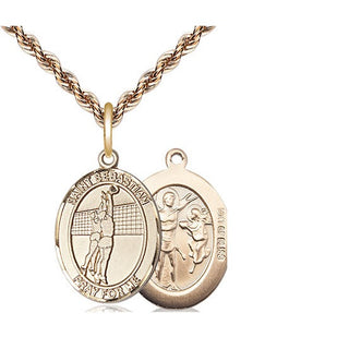 14kt Gold Filled Saint Sebastian Volleyball Medal Religious Jewelry