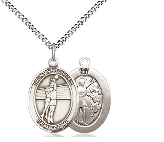 Pewter Saint Sebastian Volleyball Medal Religious Jewelry
