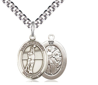 Pewter Saint Sebastian Volleyball Medal Religious Jewelry