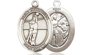Sterling Silver Saint Sebastian Volleyball Medal Religious Jewelry