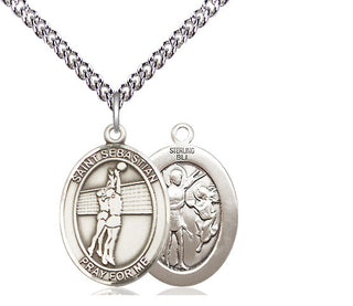 Sterling Silver Saint Sebastian Volleyball Medal Religious Jewelry