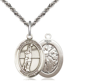 Sterling Silver Saint Sebastian Volleyball Medal Religious Jewelry