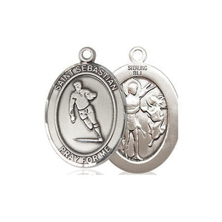 Sterling Silver Saint Sebastian Rugby Medal Religious Jewelry