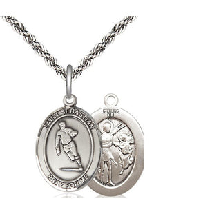 Sterling Silver Saint Sebastian Rugby Medal Religious Jewelry