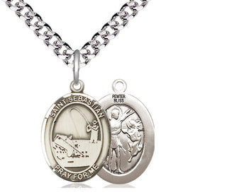 Pewter Saint Sebastian Fishing Medal Religious Jewelry