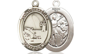 Sterling Silver Saint Sebastian Fishing Medal Religious Jewelry