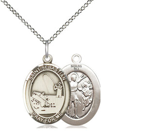 Sterling Silver Saint Sebastian Fishing Medal Religious Jewelry