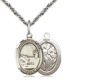 Sterling Silver Saint Sebastian Fishing Medal Religious Jewelry