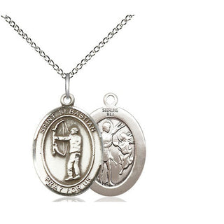 Sterling Silver Saint Sebastian Archery Medal Religious Jewelry