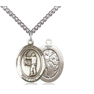 Sterling Silver Saint Sebastian Archery Medal Religious Jewelry