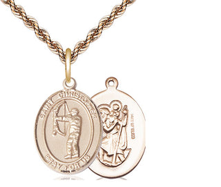 14kt Gold Filled Saint Christopher Archery Medal Religious Jewelry