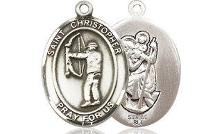 Sterling Silver Saint Christopher Archery Medal Religious Jewelry