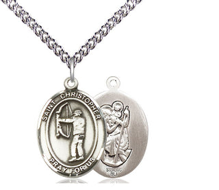 Sterling Silver Saint Christopher Archery Medal Religious Jewelry