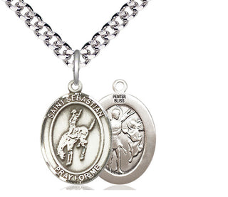 Pewter Saint Sebastian Rodeo Medal Religious Jewelry