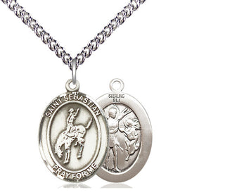 Sterling Silver Saint Sebastian Rodeo Medal Religious Jewelry