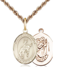 14kt Gold Filled Saint Christopher Rodeo Medal Religious Jewelry