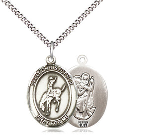 Pewter Saint Christopher Rodeo Medal Religious Jewelry