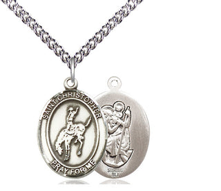 Sterling Silver Saint Christopher Rodeo Medal Religious Jewelry