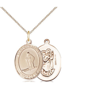14kt Gold Filled Saint Christopher Skiing Medal Religious Jewelry