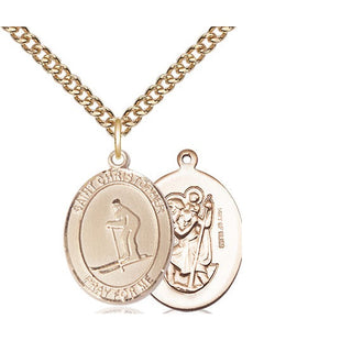 14kt Gold Filled Saint Christopher Skiing Medal Religious Jewelry
