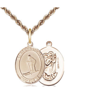 14kt Gold Filled Saint Christopher Skiing Medal Religious Jewelry