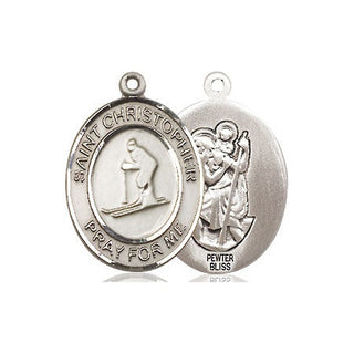 Pewter Saint Christopher Skiing Medal