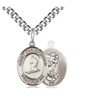 Pewter Saint Christopher Skiing Medal Religious Jewelry