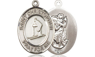Sterling Silver Saint Christopher Skiing Medal Religious Jewelry
