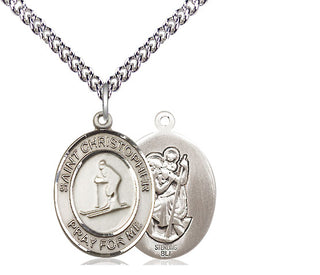 Sterling Silver Saint Christopher Skiing Medal Religious Jewelry
