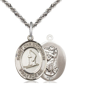 Sterling Silver Saint Christopher Skiing Medal Religious Jewelry