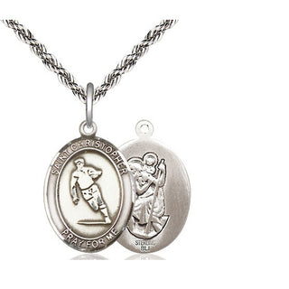 Sterling Silver Saint Christopher Rugby Medal Religious Jewelry
