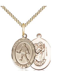 14kt Gold Filled Saint Christopher Field Hockey Medal Religious Jewelry