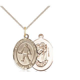 14kt Gold Filled Saint Christopher Field Hockey Medal Religious Jewelry