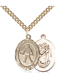 14kt Gold Filled Saint Christopher Field Hockey Medal Religious Jewelry
