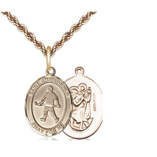 14kt Gold Filled Saint Christopher Field Hockey Medal Religious Jewelry