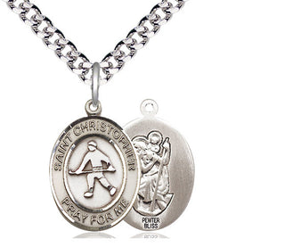 Pewter Saint Christopher Field Hockey Medal Religious Jewelry